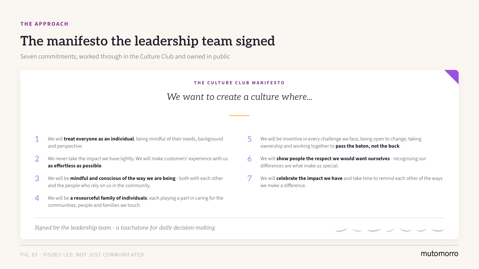 The Culture Club manifesto - seven commitments signed by the leadership team