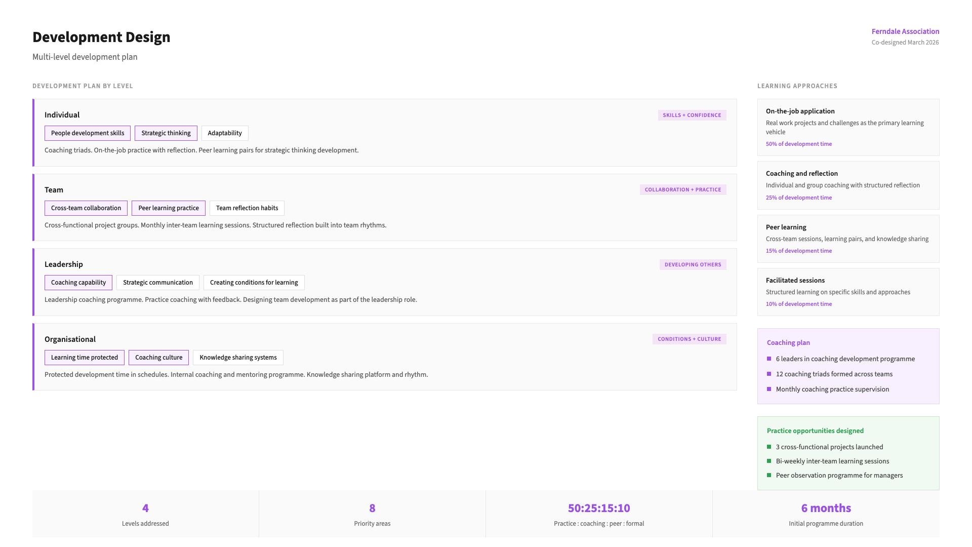 Example Capacity Roadmap Design output: an illustrative sample of the worked dashboard - the key observations it captures, and the priorities you leave with.