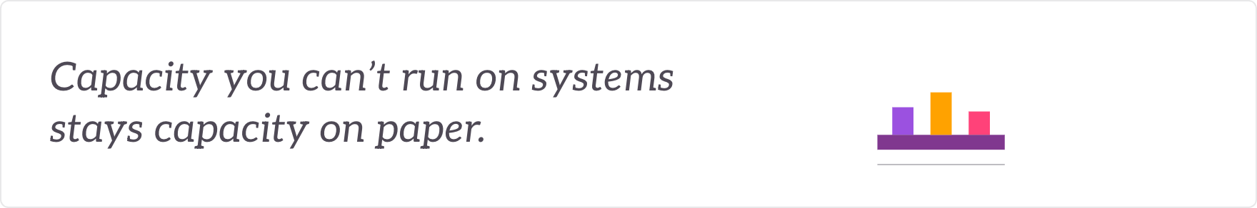 Capacity you can't run on systems stays capacity on paper - the systems and infrastructure built to carry it.