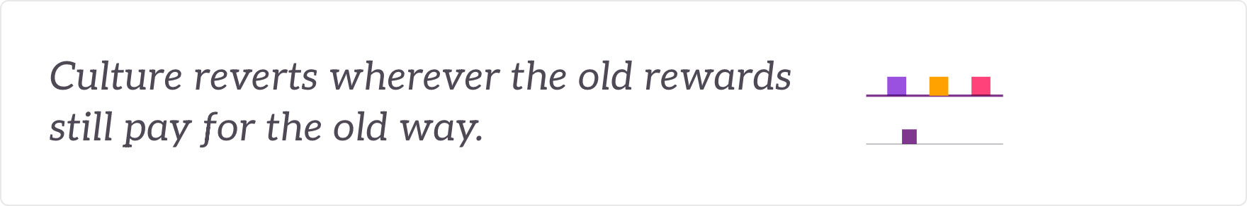 Culture reverts wherever the old rewards still pay for the old way - systems and rewards realigned.