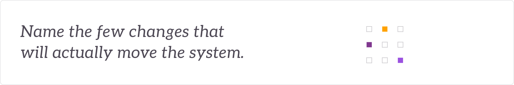 Name the few changes that will actually move the system - a small set of interventions chosen from many.