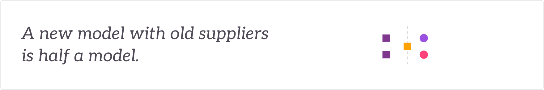 A new model with old suppliers is half a model - sourcing and suppliers realigned.