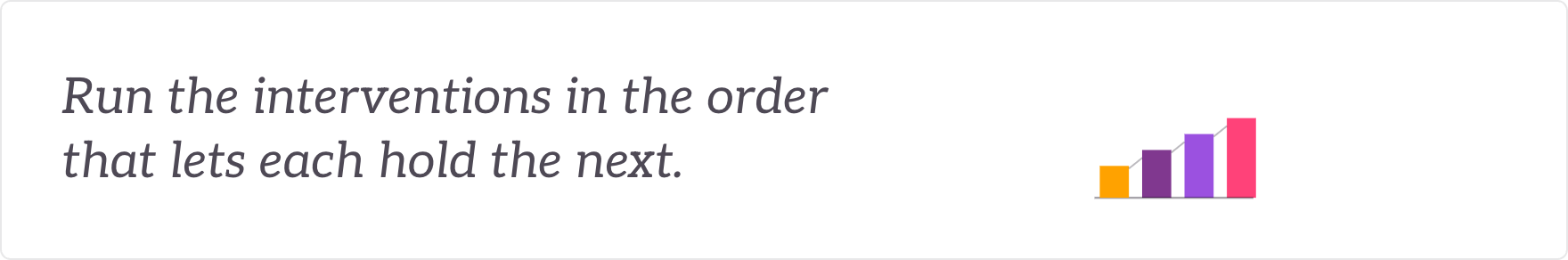 Run the interventions in the order that lets each hold the next - the interventions sequenced.
