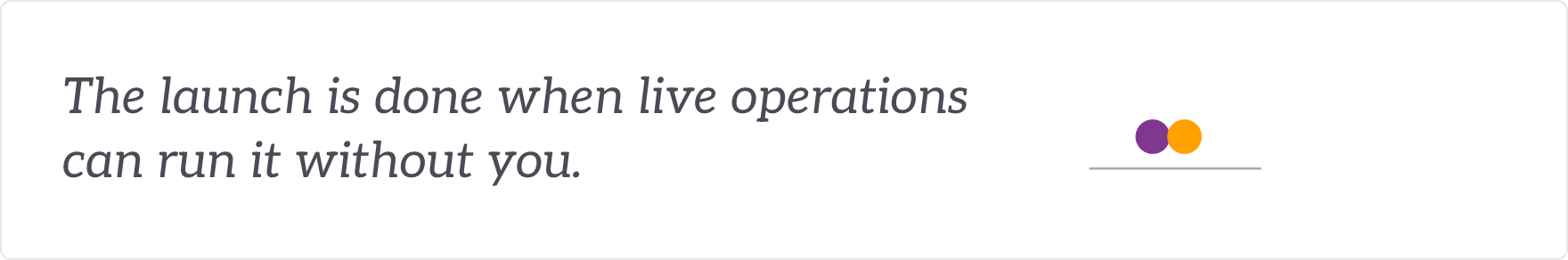 The launch is done when live operations can run it without you - the handover into live operation.