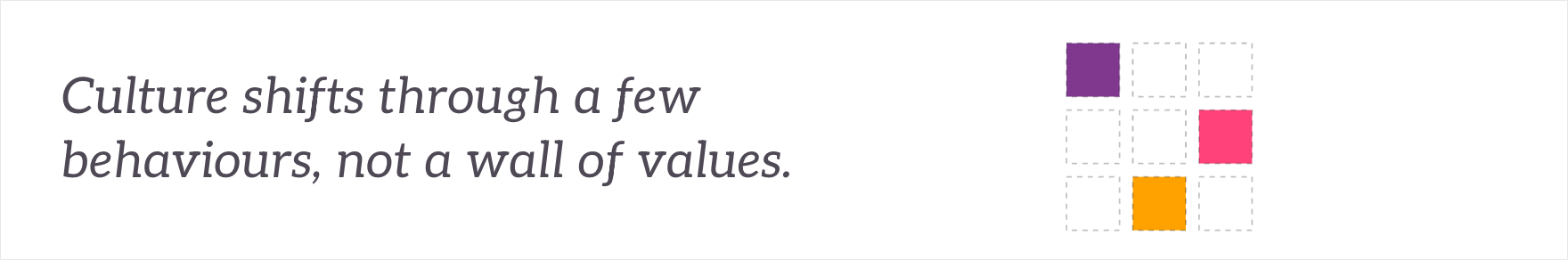 Culture shifts through a few behaviours, not a wall of values - a few cells filled in a grid of many.