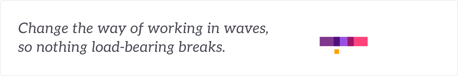 Change the way of working in waves, so nothing load-bearing breaks - a phased transition under wave governance.